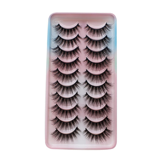 10 Pairs Wet Manga Lashes Cosplay Natural Wispy Fairy Cross Fluffy Eyelash Extensions Makeup Tool Strip Lashes, Lashes, Eyelashes, Fake Lashes