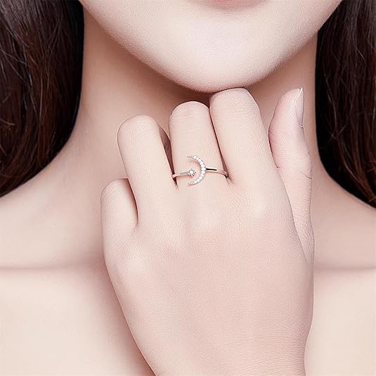Hot-selling Crescent Moon Ring European & American Fashion Star Moon Unique Style Women's Geometric Open Ring