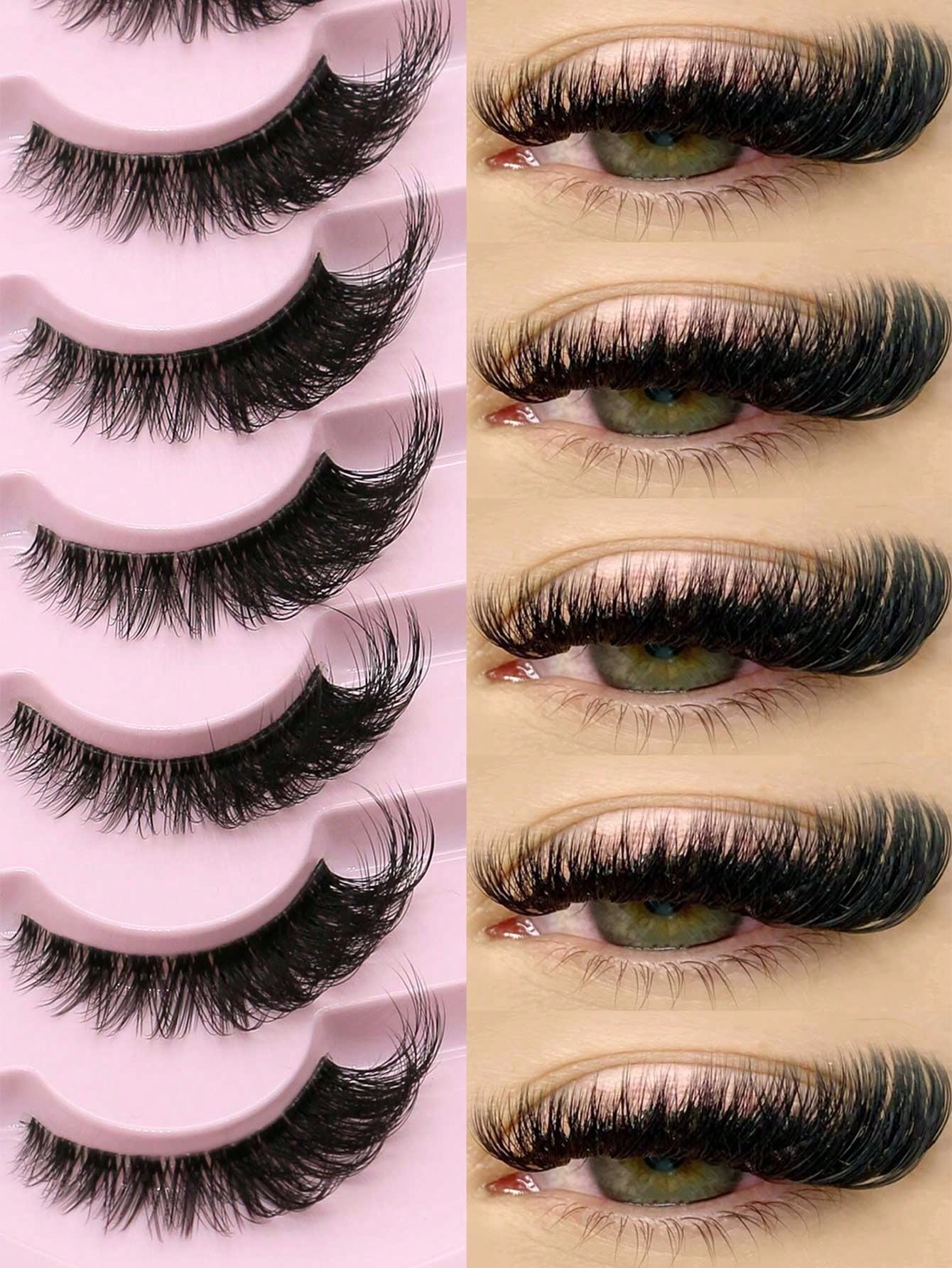 New 7 Pairs D Curl Volume Russian Volume Natural Fluffy Faux Eyelashes, Classic Cat Eye Mink False Eyelashes, Cross Wispy Dramatic Volume 5D Faux Eyelashes, Soft & Natural-Looking Eyelash Extension Makeup For A Natural Look