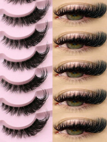 New 7 Pairs D Curl Volume Russian Volume Natural Fluffy Faux Eyelashes, Classic Cat Eye Mink False Eyelashes, Cross Wispy Dramatic Volume 5D Faux Eyelashes, Soft & Natural-Looking Eyelash Extension Makeup For A Natural Look