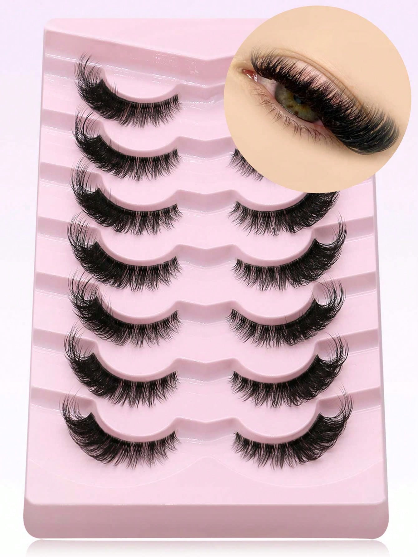 New 7 Pairs D Curl Volume Russian Volume Natural Fluffy Faux Eyelashes, Classic Cat Eye Mink False Eyelashes, Cross Wispy Dramatic Volume 5D Faux Eyelashes, Soft & Natural-Looking Eyelash Extension Makeup For A Natural Look