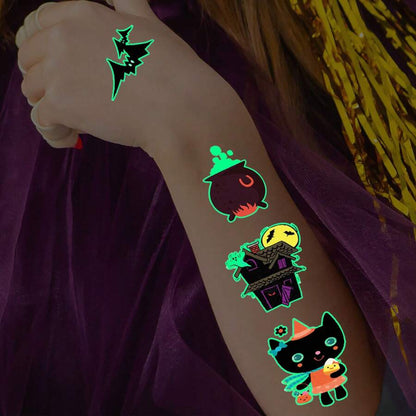 10 Sheets Of 110-Piece Cartoon Halloween Glow-In-The-Dark Tattoo Stickers, Glow In The Dark, Halloween Party Carnival Makeup Waterproof Temporary Tattoos