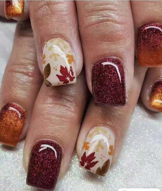 24-Piece Autumn Winter Short Square Press-On Fake Nails Set with Maple Leaf Fall Nails, Thanksgiving Nail Art, and Sweet & Cool Nail Stickers for Women