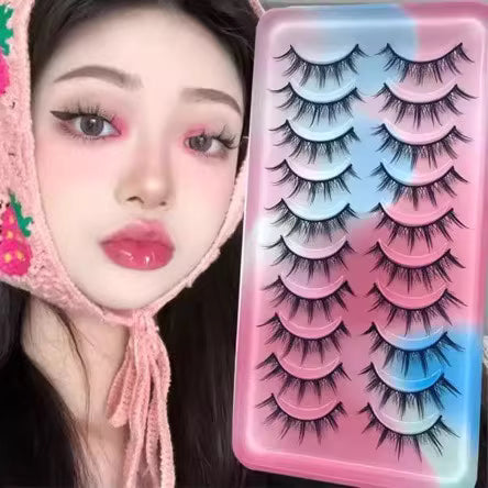 10 Pairs Anime Cat Eye Fluffy Lashes, European Style,Multi-Pair Set, Reusable D Curl, Extra Thick, Professional Makeup For Cosplay And Stage, Dramatic Eye Look, Easy Application For Beginners