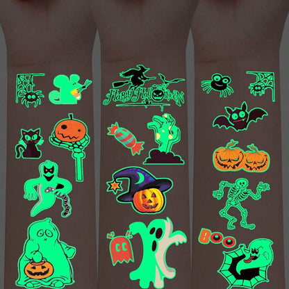 10 Sheets Of 110-Piece Cartoon Halloween Glow-In-The-Dark Tattoo Stickers, Glow In The Dark, Halloween Party Carnival Makeup Waterproof Temporary Tattoos