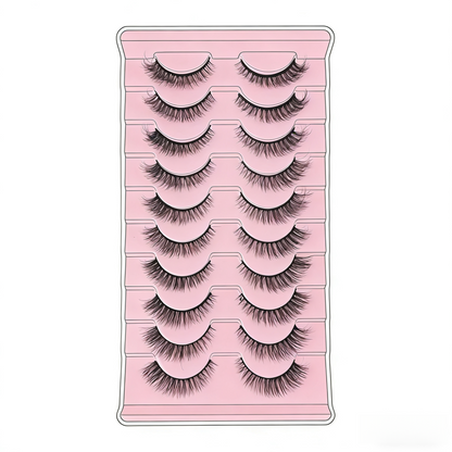 10pairs Cat Eye Style Natural Crossed & Extended Black False Eyelashes, Suitable For Daily And Dating Makeup Strip Lashes, Lashes, Eyelashes, Fake Lashes