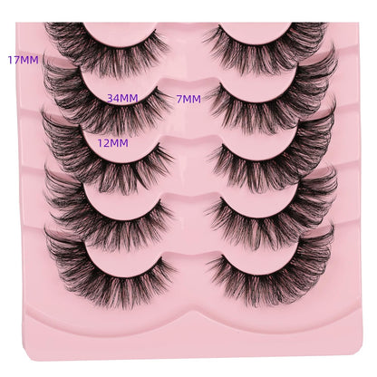 7 Pairs Fluffy False Eyelashes, Natural Thin Eyelashes With Transparent Band & Faux Mink Lashes, Thick Soft Curly Eyelashes, Strip Fake Eyelashes
