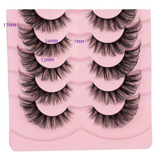 7 Pairs Fluffy False Eyelashes, Natural Thin Eyelashes With Transparent Band & Faux Mink Lashes, Thick Soft Curly Eyelashes, Strip Fake Eyelashes