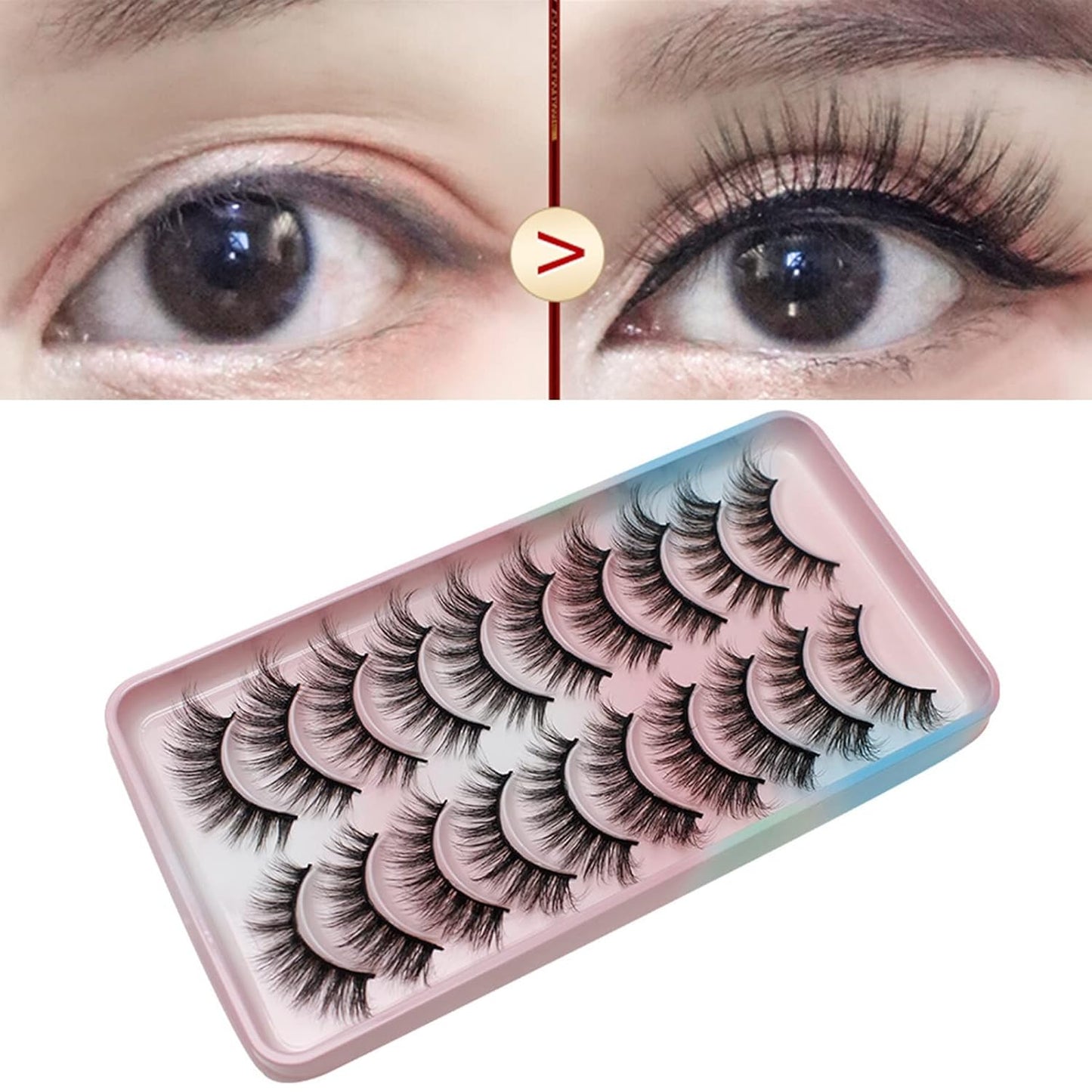 10 Pairs Wet Manga Lashes Cosplay Natural Wispy Fairy Cross Fluffy Eyelash Extensions Makeup Tool Strip Lashes, Lashes, Eyelashes, Fake Lashes