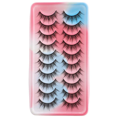 10 Pairs Wet Look Spiky Thick Faux Mink Lashes, Manga Cosplay Wispy Doll Eyelash, Reusable, Dramatic Makeup