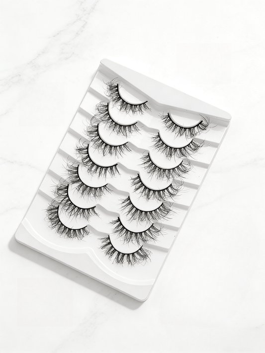 7 Pairs Full Strip False Eyelashes, Natural Look Crossed Dense Lashes, Clear Stem Integrated Lashes, Daily Makeup Tool, Japanese Anime Style Crossed Lashes, Convenient Application, Korean Celebrity Curly Fake Lashes