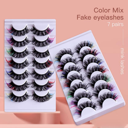 7pcs/Set Short 3D Mink Eyelashes, Russian DD Curl, Handmade, Natural Fluffy & Thick, Full Strip Eyelashes, Wholesale Makeup