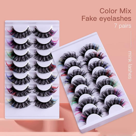 7pcs/Set Short 3D Mink Eyelashes, Russian DD Curl, Handmade, Natural Fluffy & Thick, Full Strip Eyelashes, Wholesale Makeup