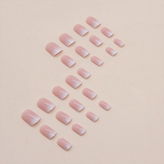 24pcs Short Coffin Shaped Elegant Minimalist Gradient Blush Jelly Nail Art Set Press On Nails For Women And Girls Nail Supplies