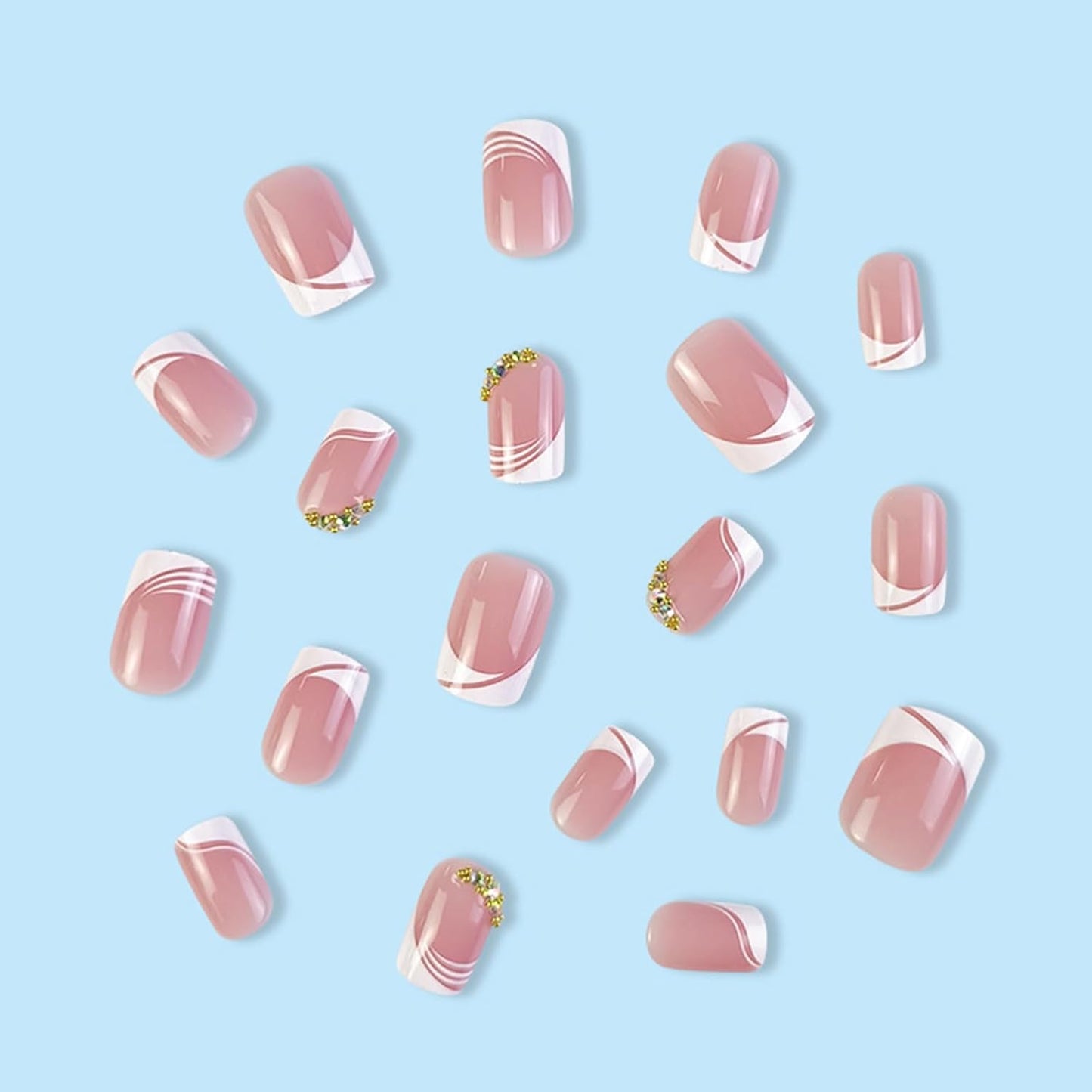 24pcs Minimalist French-Style Short Press-On Nails Purely Sensual Diamond-Studded Nail Tips Cross-Border Press-On Nails