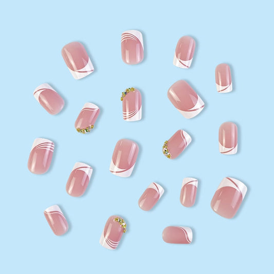 24pcs Minimalist French-Style Short Press-On Nails Purely Sensual Diamond-Studded Nail Tips Cross-Border Press-On Nails