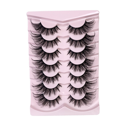 7 Pairs Fluffy False Eyelashes, Natural Thin Eyelashes With Transparent Band & Faux Mink Lashes, Thick Soft Curly Eyelashes, Strip Fake Eyelashes