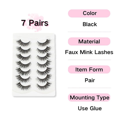 Hot 7 Pairs Of Cat Eye 3d Mink Fur False Eyelashes, Soft, Fine, Natural  & Lengthening Strip Lashes,Lashes,Eyelashes,Fake Lashes