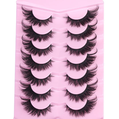 New 7 Pairs D Curl Volume Russian Volume Natural Fluffy Faux Eyelashes, Classic Cat Eye Mink False Eyelashes, Cross Wispy Dramatic Volume 5D Faux Eyelashes, Soft & Natural-Looking Eyelash Extension Makeup For A Natural Look