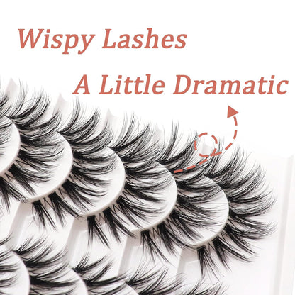 8 Pairs Brown Faux Mink Eyelashes, Transparent Stem, Fine & Thick Cat Eye Makeup, Fluffy & Natural, Transparent Stem, 3D Curly, Full Strip Lashes, Eyelash Extensions, False Eyelashes, Lashes, Fake Eyelashes
