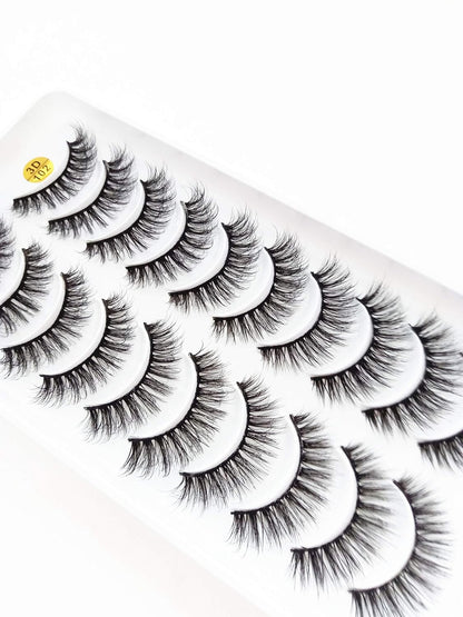 10 Pairs Cat Eye Effect False Eyelashes, Fluffy & Soft Black Lash Strands, Delicate & Natural, Dense Faux Mink, Full Strip Fake Lashes