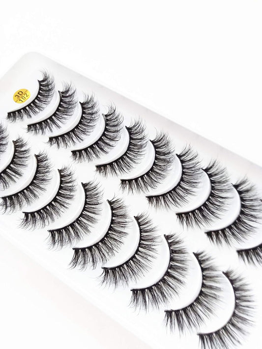 10 Pairs Cat Eye Effect False Eyelashes, Fluffy & Soft Black Lash Strands, Delicate & Natural, Dense Faux Mink, Full Strip Fake Lashes