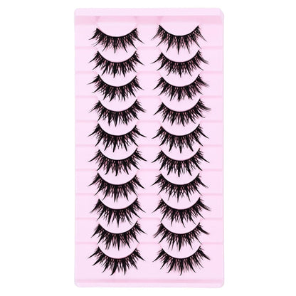 10 Pairs Anime Cat Eye Fluffy Lashes, European Style,Multi-Pair Set, Reusable D Curl, Extra Thick, Professional Makeup For Cosplay And Stage, Dramatic Eye Look, Easy Application For Beginners