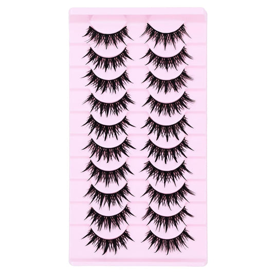 10 Pairs Anime Cat Eye Fluffy Lashes, European Style,Multi-Pair Set, Reusable D Curl, Extra Thick, Professional Makeup For Cosplay And Stage, Dramatic Eye Look, Easy Application For Beginners