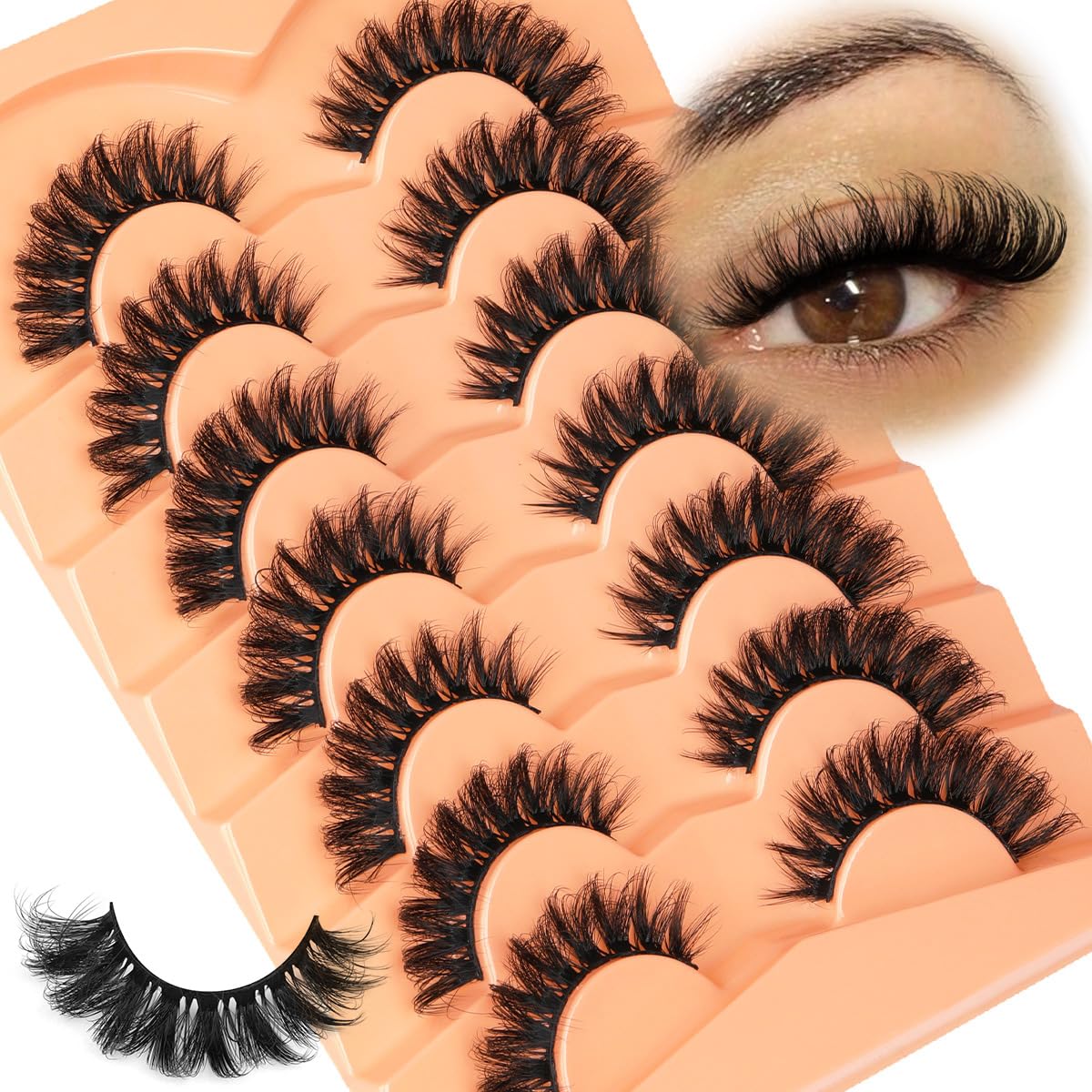 Hot 7 Pairs Of Cat Eye 3d Mink Fur False Eyelashes, Soft, Fine, Natural & Reusable Lashes For Thick & Lengthening Strip Lashes,Lashes,Eyelashes,Fake Lashes