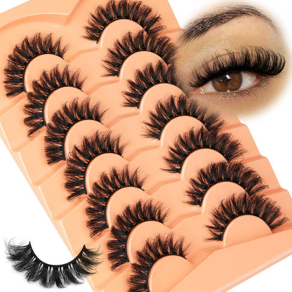 Hot 7 Pairs Of Cat Eye 3d Mink Fur False Eyelashes, Soft, Fine, Natural & Reusable Lashes For Thick & Lengthening Strip Lashes,Lashes,Eyelashes,Fake Lashes