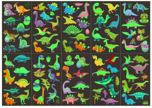 10 Sheets Luminous Dinosaur Temporary Tattoos, Waterproof Glow In The Dark T-Rex Pterosaur Velociraptor Triceratops Stegosaur Designs Pattern, Birthday Party Favors, Stocking Stuffer, Goodie Bag Fillers, Christmas Eve Gifts
