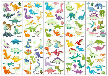 10 Sheets Luminous Dinosaur Temporary Tattoos, Waterproof Glow In The Dark T-Rex Pterosaur Velociraptor Triceratops Stegosaur Designs Pattern, Birthday Party Favors, Stocking Stuffer, Goodie Bag Fillers, Christmas Eve Gifts