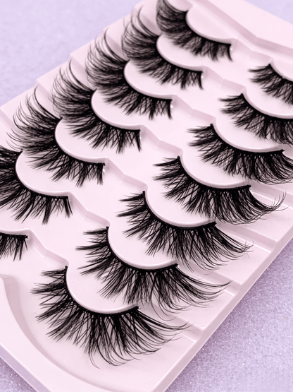 7 Pairs Fluffy False Eyelashes, Natural Thin Eyelashes With Transparent Band & Faux Mink Lashes, Thick Soft Curly Eyelashes, Strip Fake Eyelashes