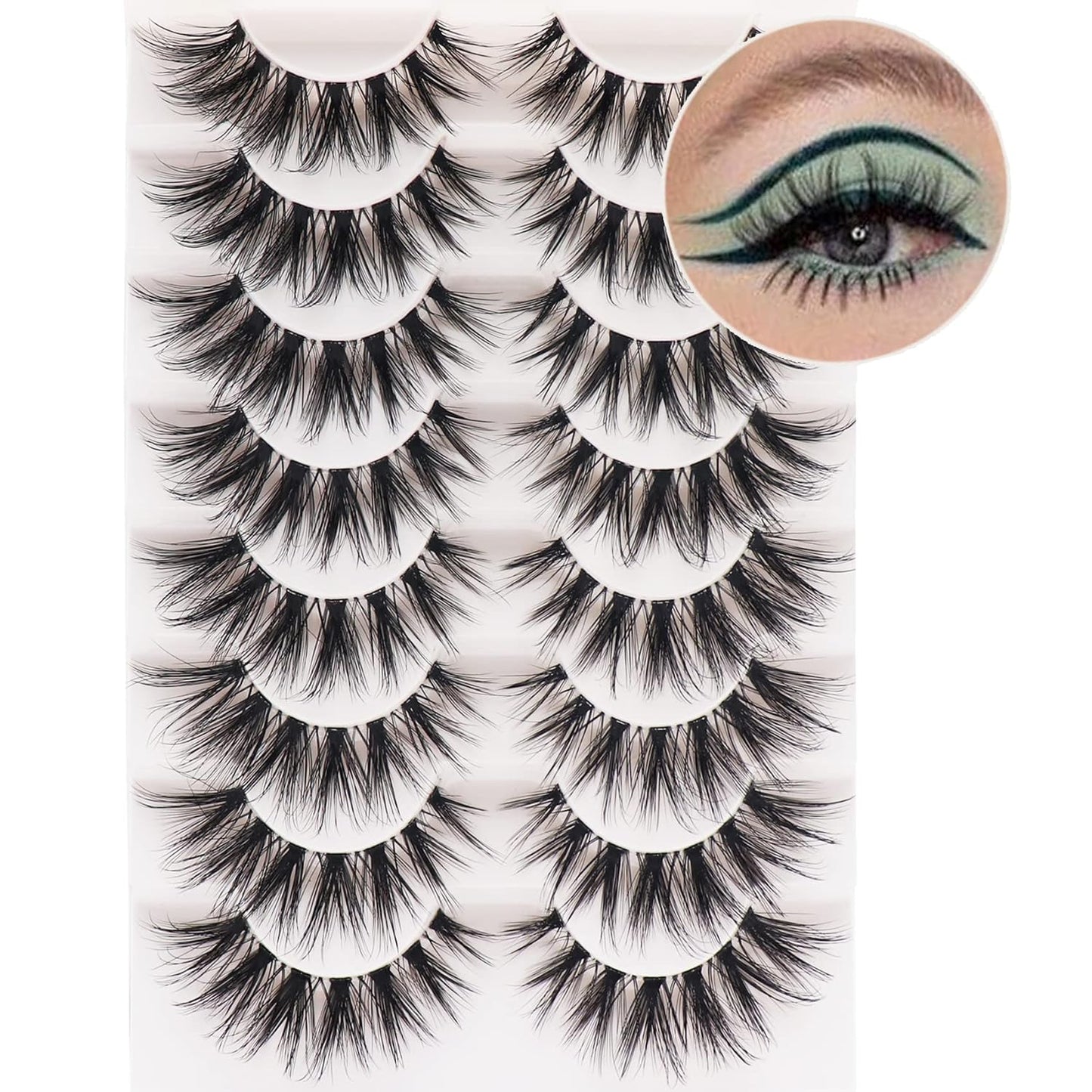 8 Pairs Brown Faux Mink Eyelashes, Transparent Stem, Fine & Thick Cat Eye Makeup, Fluffy & Natural, Transparent Stem, 3D Curly, Full Strip Lashes, Eyelash Extensions, False Eyelashes, Lashes, Fake Eyelashes