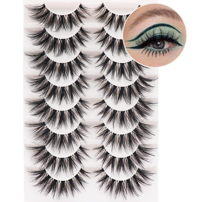 8 Pairs Brown Faux Mink Eyelashes, Transparent Stem, Fine & Thick Cat Eye Makeup, Fluffy & Natural, Transparent Stem, 3D Curly, Full Strip Lashes, Eyelash Extensions, False Eyelashes, Lashes, Fake Eyelashes