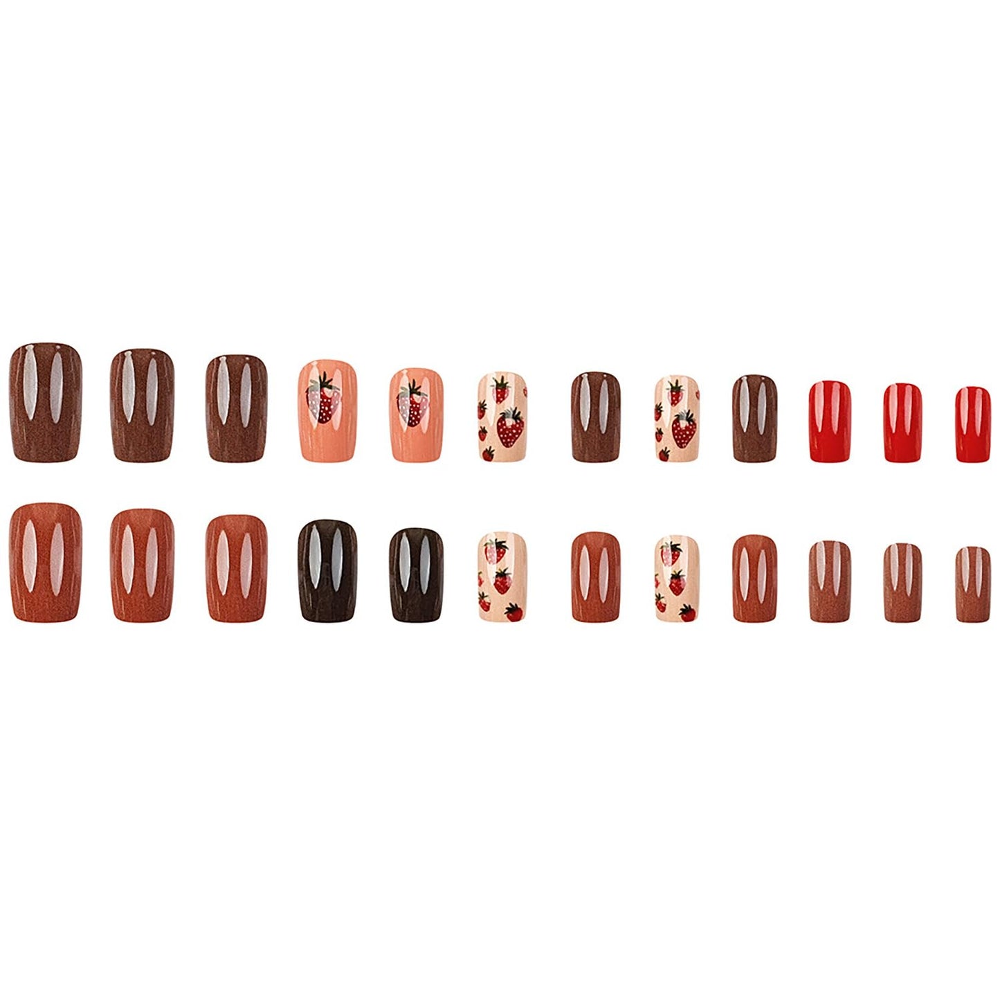 24pcs Short European-Style Shiny False Nails Set, Cute Strawberry , Elegant And Sweet All-Match Nail Art Kit, Full Cover, Reusable, Suitable For Women & Girls To Wear For Parties, Dance Parties, And Daily Use. Press On Nails Nail Supplies