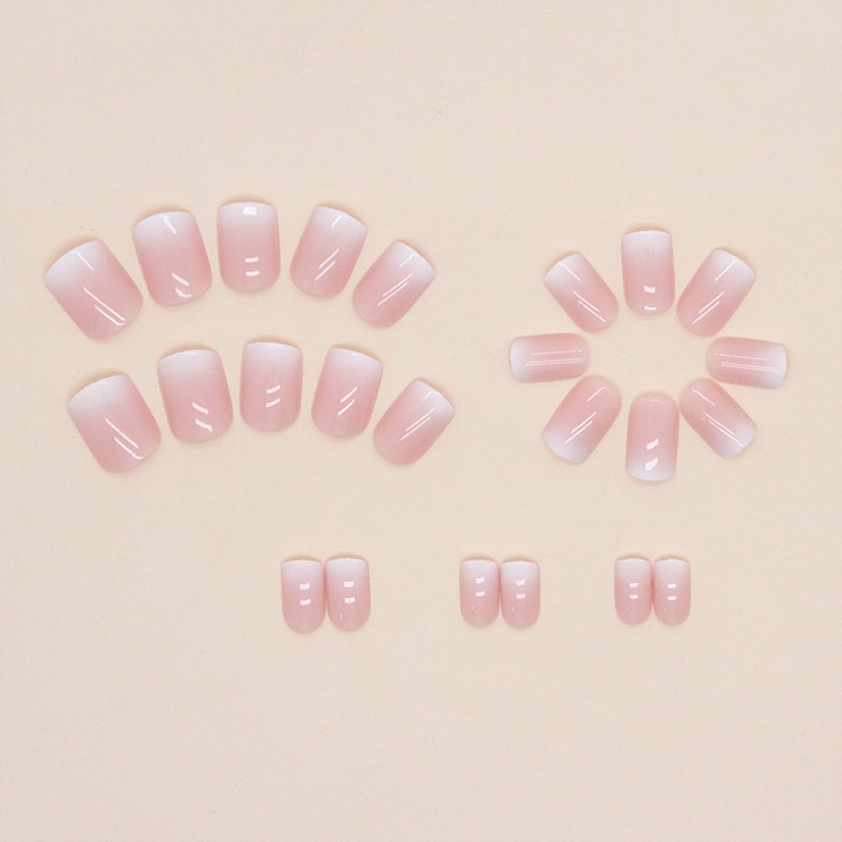 24pcs Short Coffin Shaped Elegant Minimalist Gradient Blush Jelly Nail Art Set Press On Nails For Women And Girls Nail Supplies