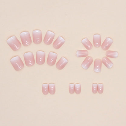 24pcs Short Coffin Shaped Elegant Minimalist Gradient Blush Jelly Nail Art Set Press On Nails For Women And Girls Nail Supplies