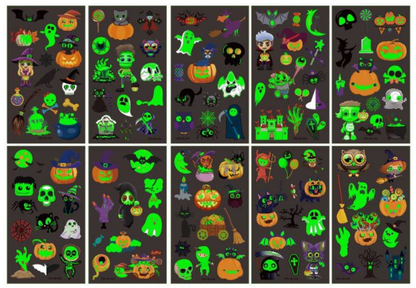10 Sheets Of 110-Piece Cartoon Halloween Glow-In-The-Dark Tattoo Stickers, Glow In The Dark, Halloween Party Carnival Makeup Waterproof Temporary Tattoos