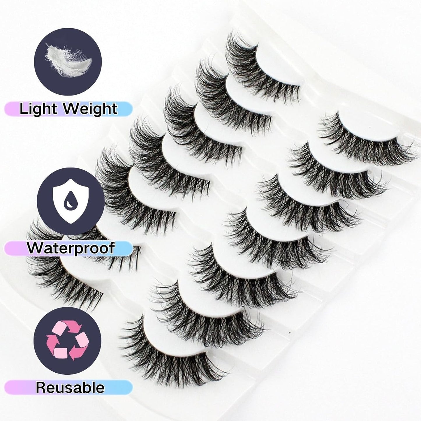 Hot 7 Pairs Of Cat Eye 3d Mink Fur False Eyelashes, Soft, Fine, Natural  & Lengthening Strip Lashes,Lashes,Eyelashes,Fake Lashes