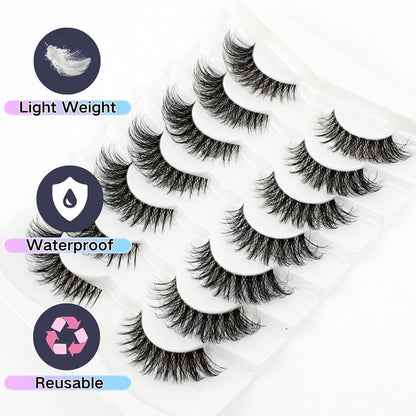 Hot 7 Pairs Of Cat Eye 3d Mink Fur False Eyelashes, Soft, Fine, Natural  & Lengthening Strip Lashes,Lashes,Eyelashes,Fake Lashes