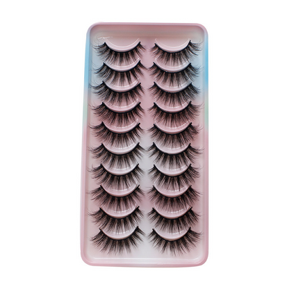 10 Pairs Wet Manga Lashes Cosplay Natural Wispy Fairy Cross Fluffy Eyelash Extensions Makeup Tool Strip Lashes, Lashes, Eyelashes, Fake Lashes
