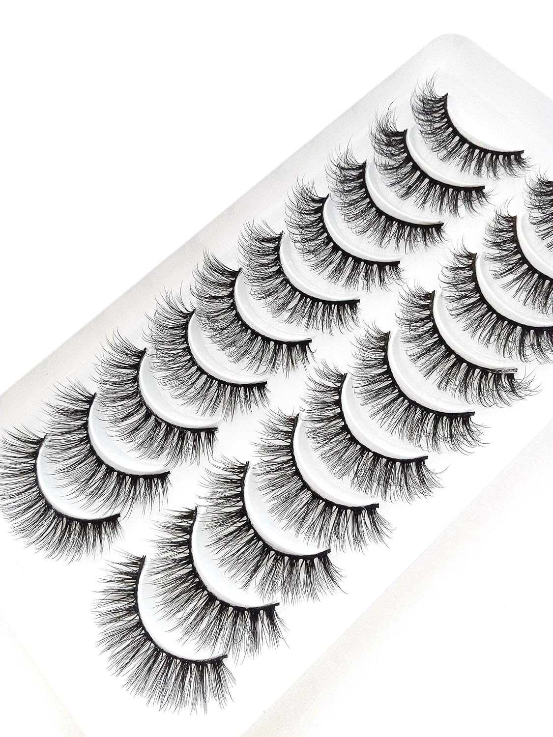 10 Pairs Cat Eye Effect False Eyelashes, Fluffy & Soft Black Lash Strands, Delicate & Natural, Dense Faux Mink, Full Strip Fake Lashes