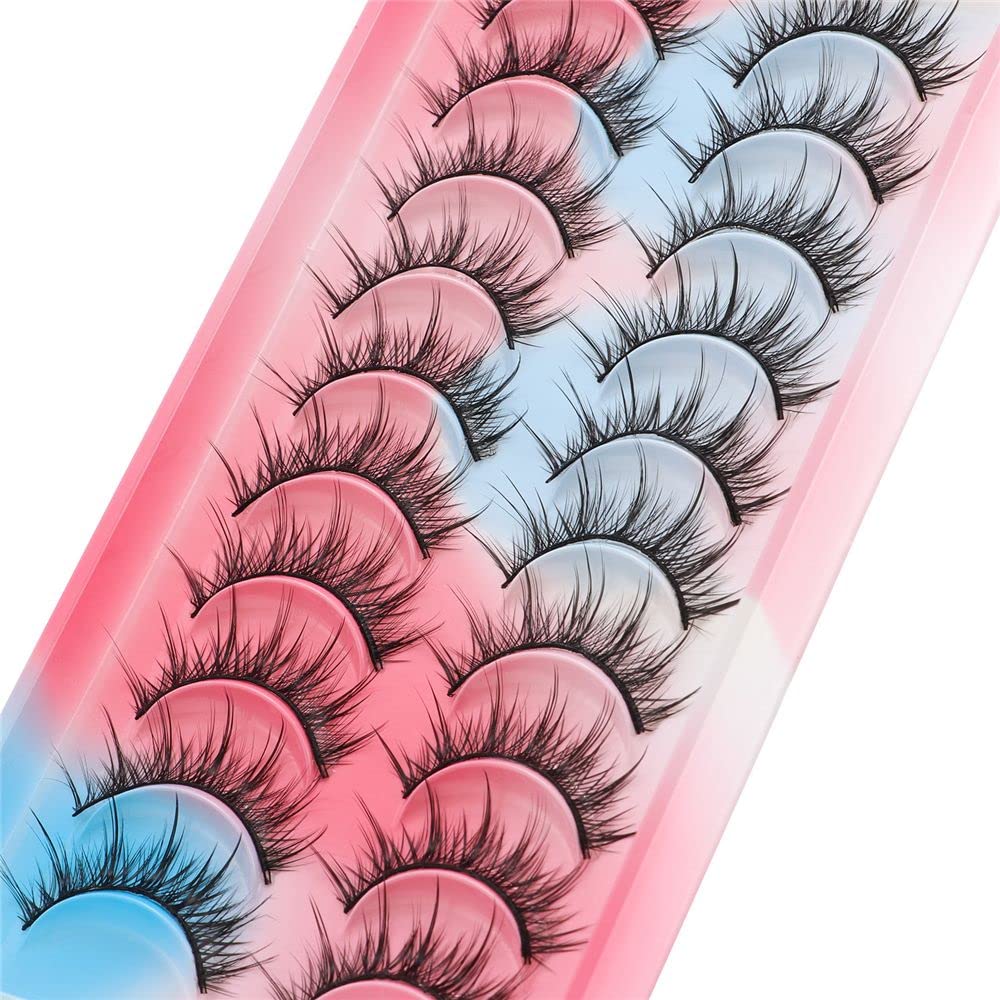 10 Pairs Wet Look Spiky Thick Faux Mink Lashes, Manga Cosplay Wispy Doll Eyelash, Reusable, Dramatic Makeup