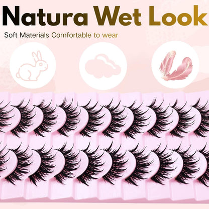 10 Pairs Anime Cat Eye Fluffy Lashes, European Style,Multi-Pair Set, Reusable D Curl, Extra Thick, Professional Makeup For Cosplay And Stage, Dramatic Eye Look, Easy Application For Beginners