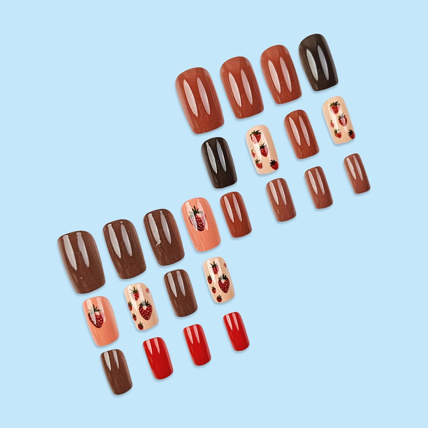 24pcs Short European-Style Shiny False Nails Set, Cute Strawberry , Elegant And Sweet All-Match Nail Art Kit, Full Cover, Reusable, Suitable For Women & Girls To Wear For Parties, Dance Parties, And Daily Use. Press On Nails Nail Supplies