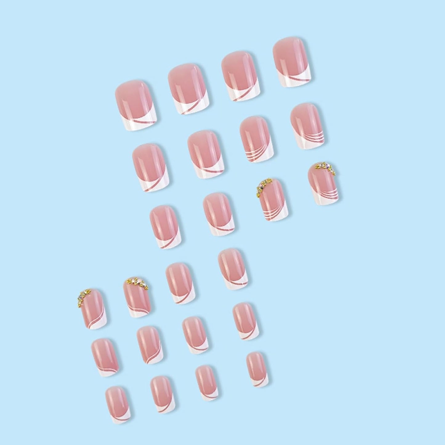 24pcs Minimalist French-Style Short Press-On Nails Purely Sensual Diamond-Studded Nail Tips Cross-Border Press-On Nails