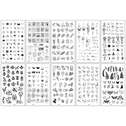 10pcs Black Butterfly Flower & Word Design Finger, Wrist, Small Body Part Temporary Tattoo Stickers