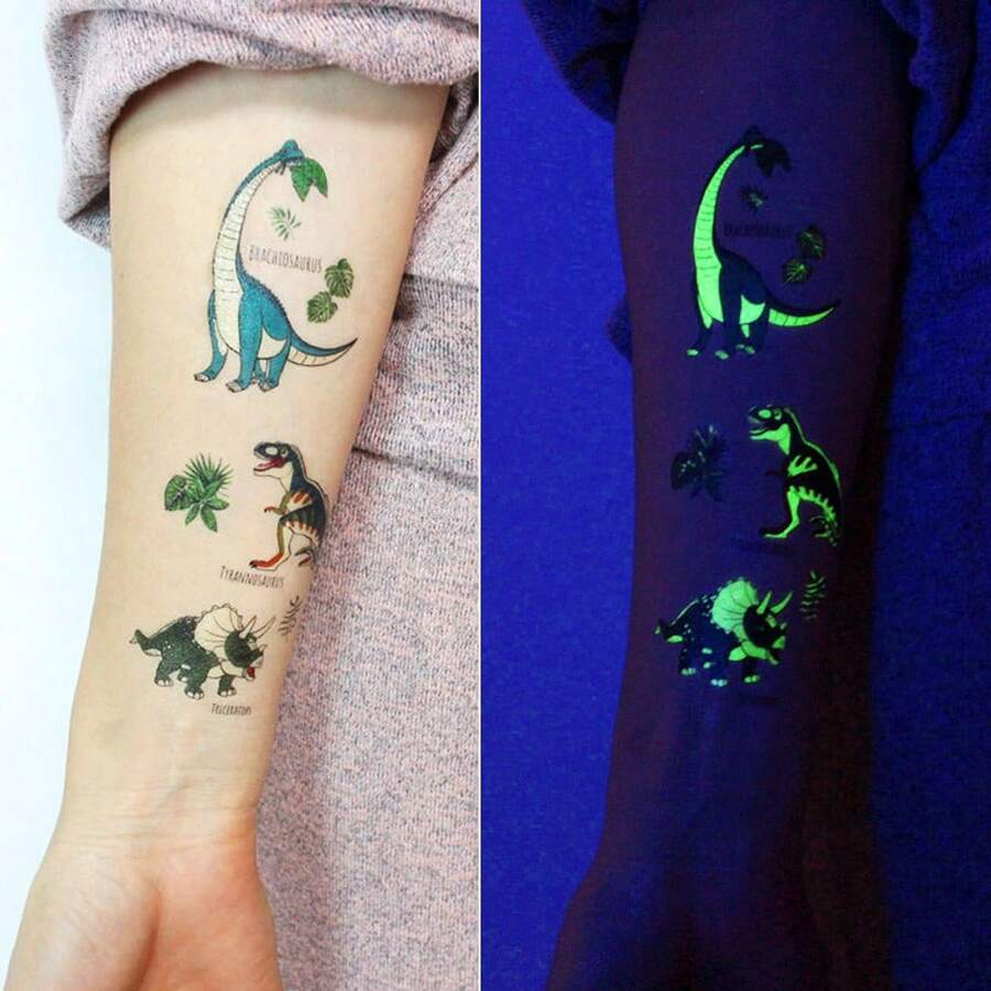 10 Sheets Luminous Dinosaur Temporary Tattoos, Waterproof Glow In The Dark T-Rex Pterosaur Velociraptor Triceratops Stegosaur Designs Pattern, Birthday Party Favors, Stocking Stuffer, Goodie Bag Fillers, Christmas Eve Gifts