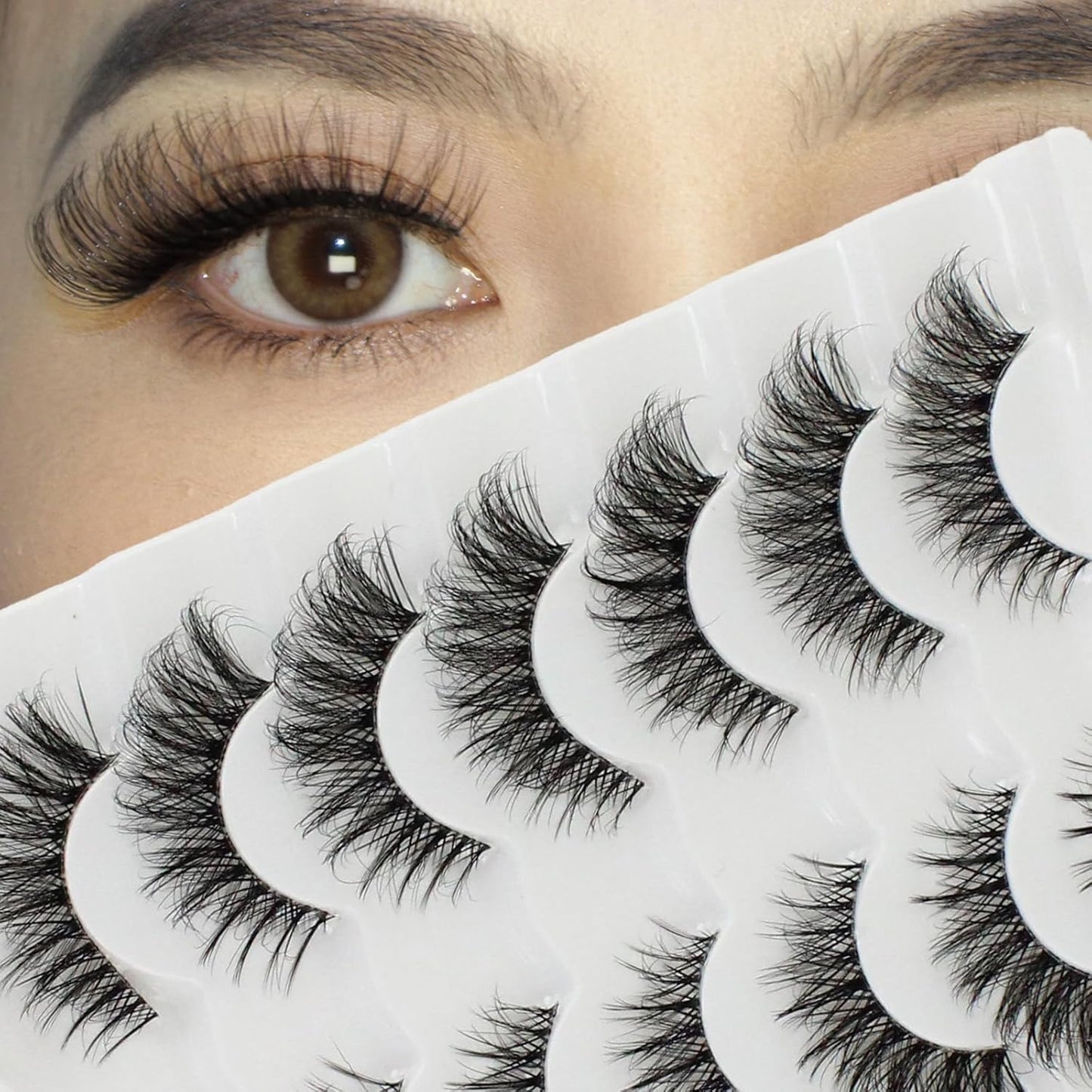 Hot 7 Pairs Of Cat Eye 3d Mink Fur False Eyelashes, Soft, Fine, Natural  & Lengthening Strip Lashes,Lashes,Eyelashes,Fake Lashes